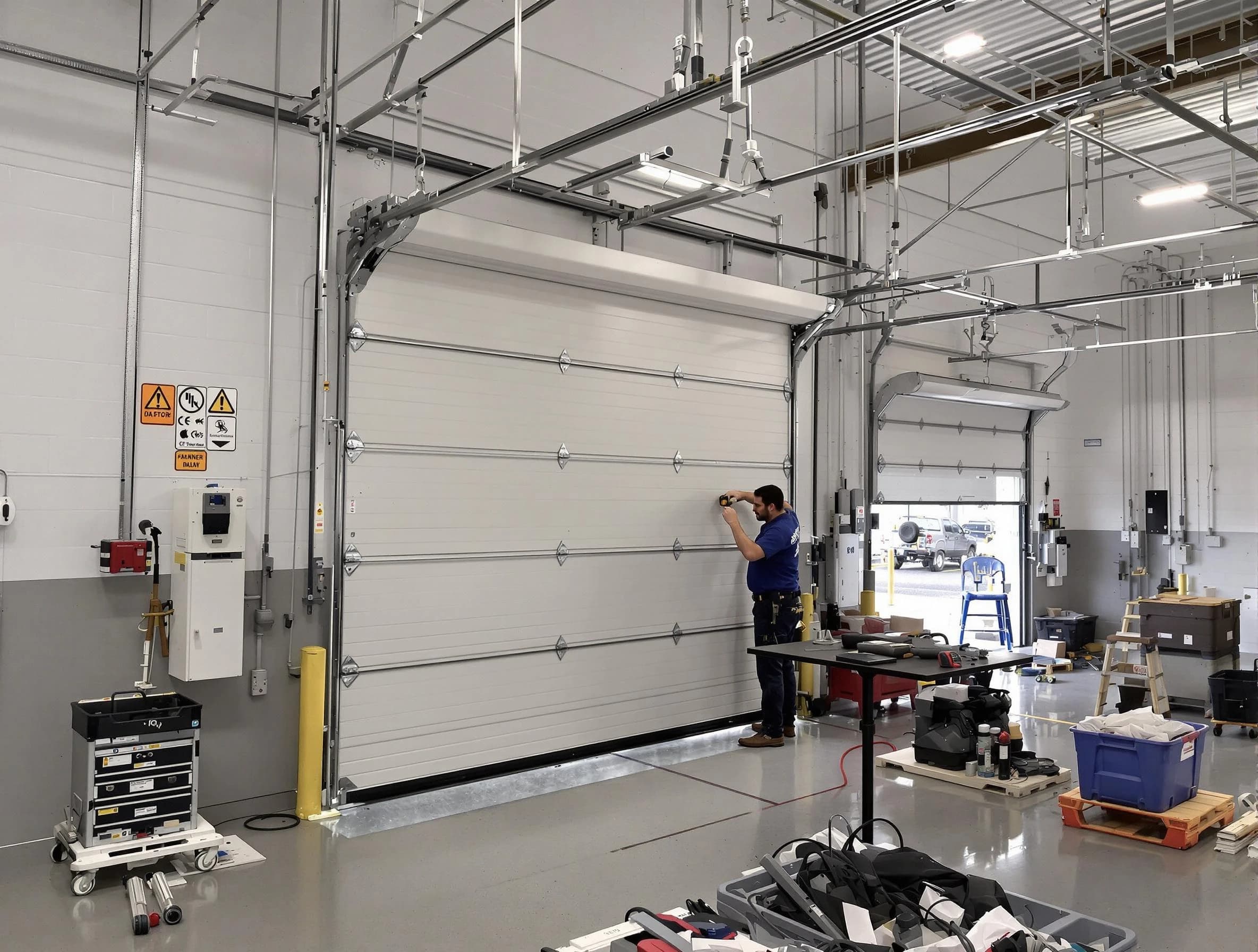 Commercial garage door repair being performed by Short Pump Garage Door Repair expert in Short Pump