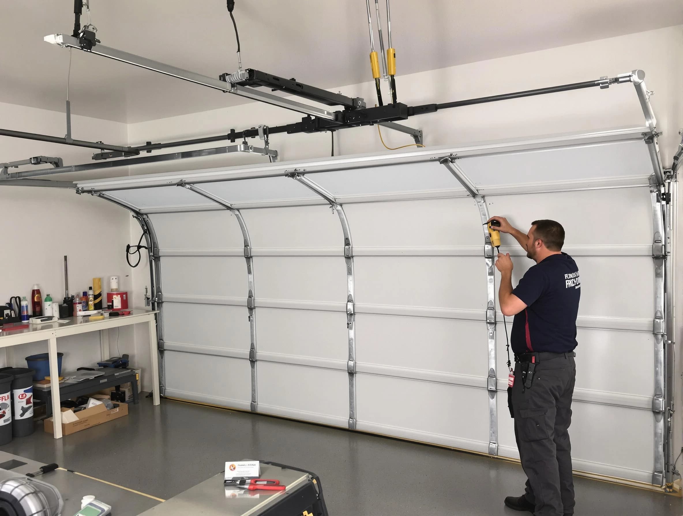 Short Pump Garage Door Repair certified technician performing overhead door system repair in Short Pump