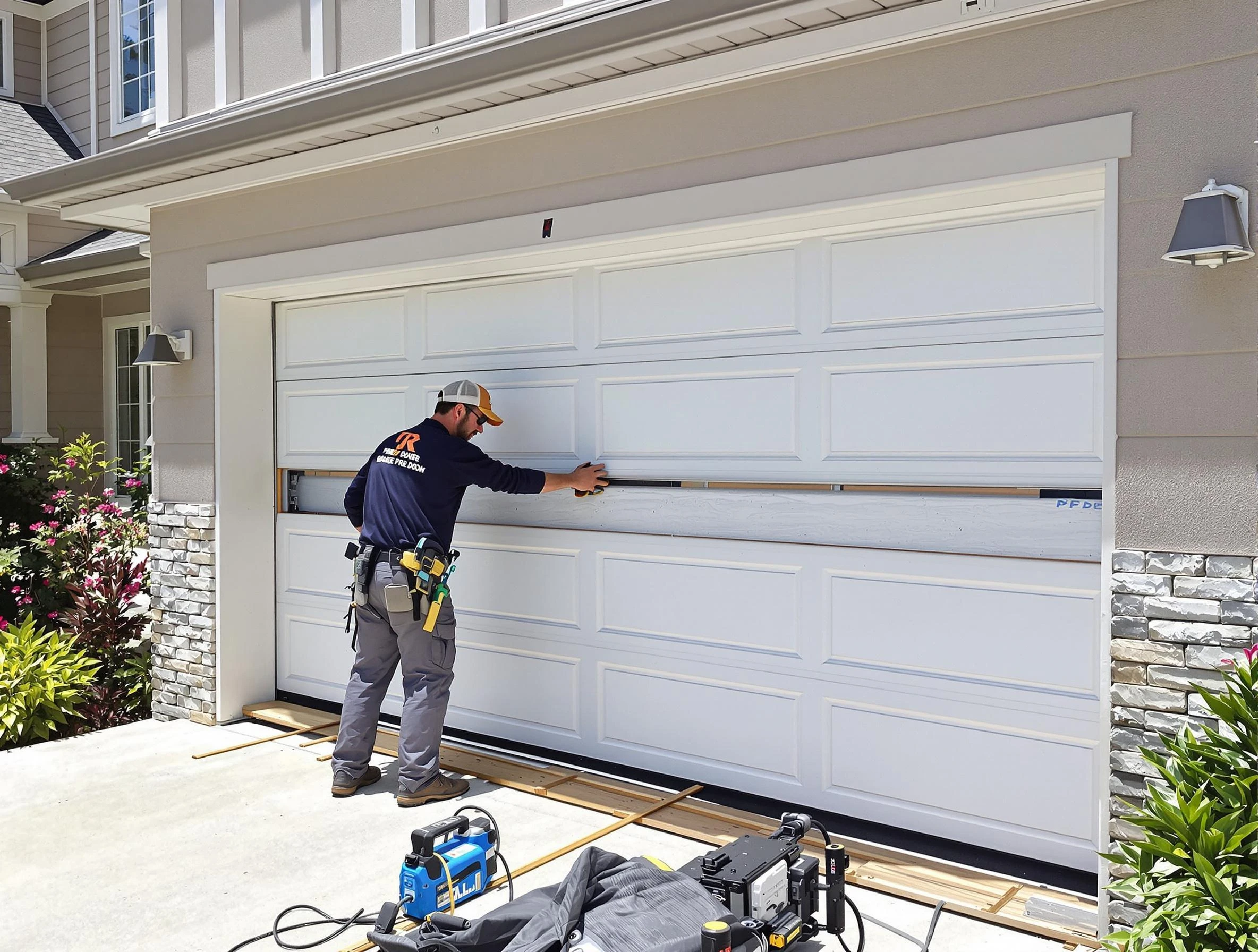 Short Pump Garage Door Repair team performing complete garage door replacement at Short Pump residence