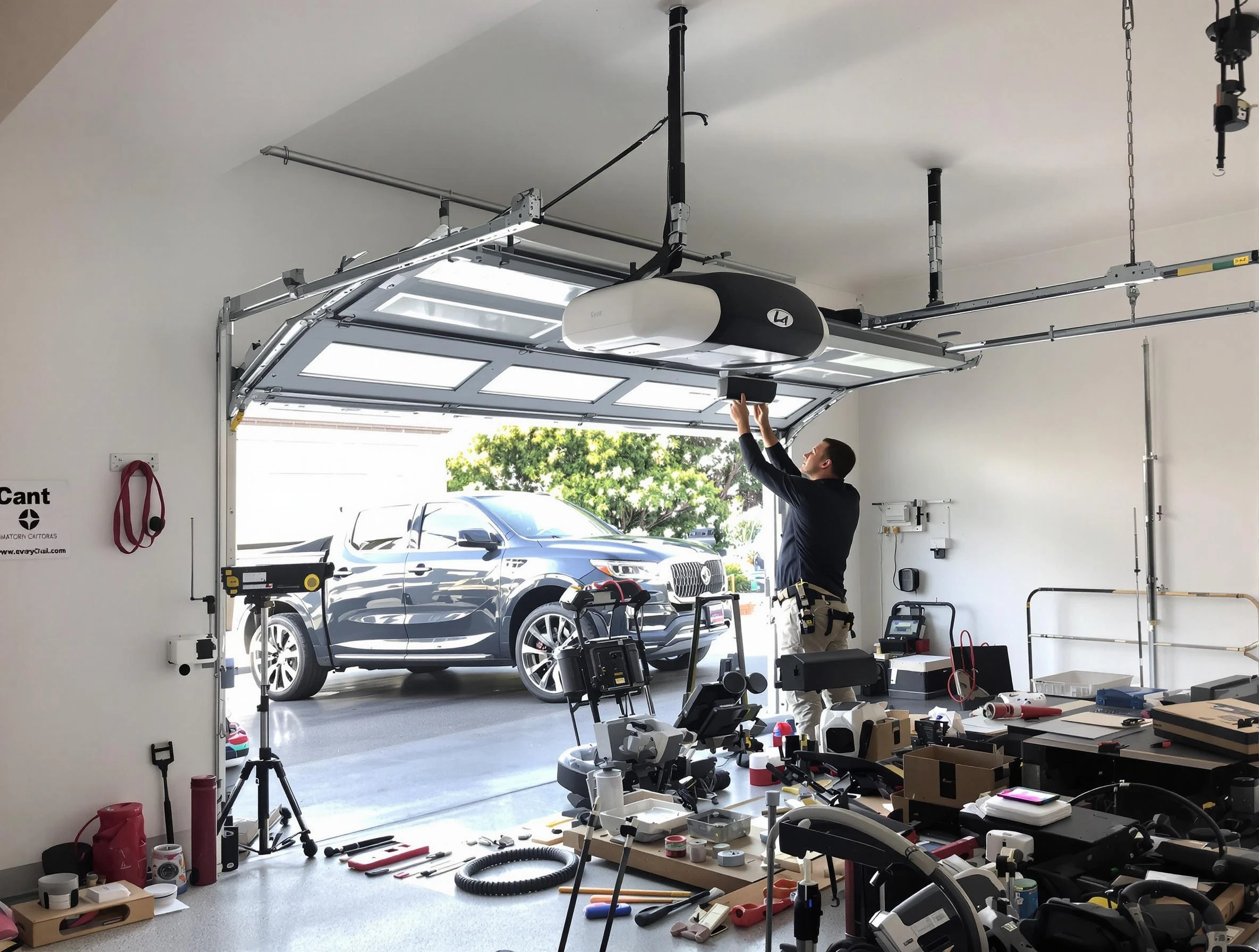 Short Pump Garage Door Repair specialist installing smart garage door opener system in Short Pump home