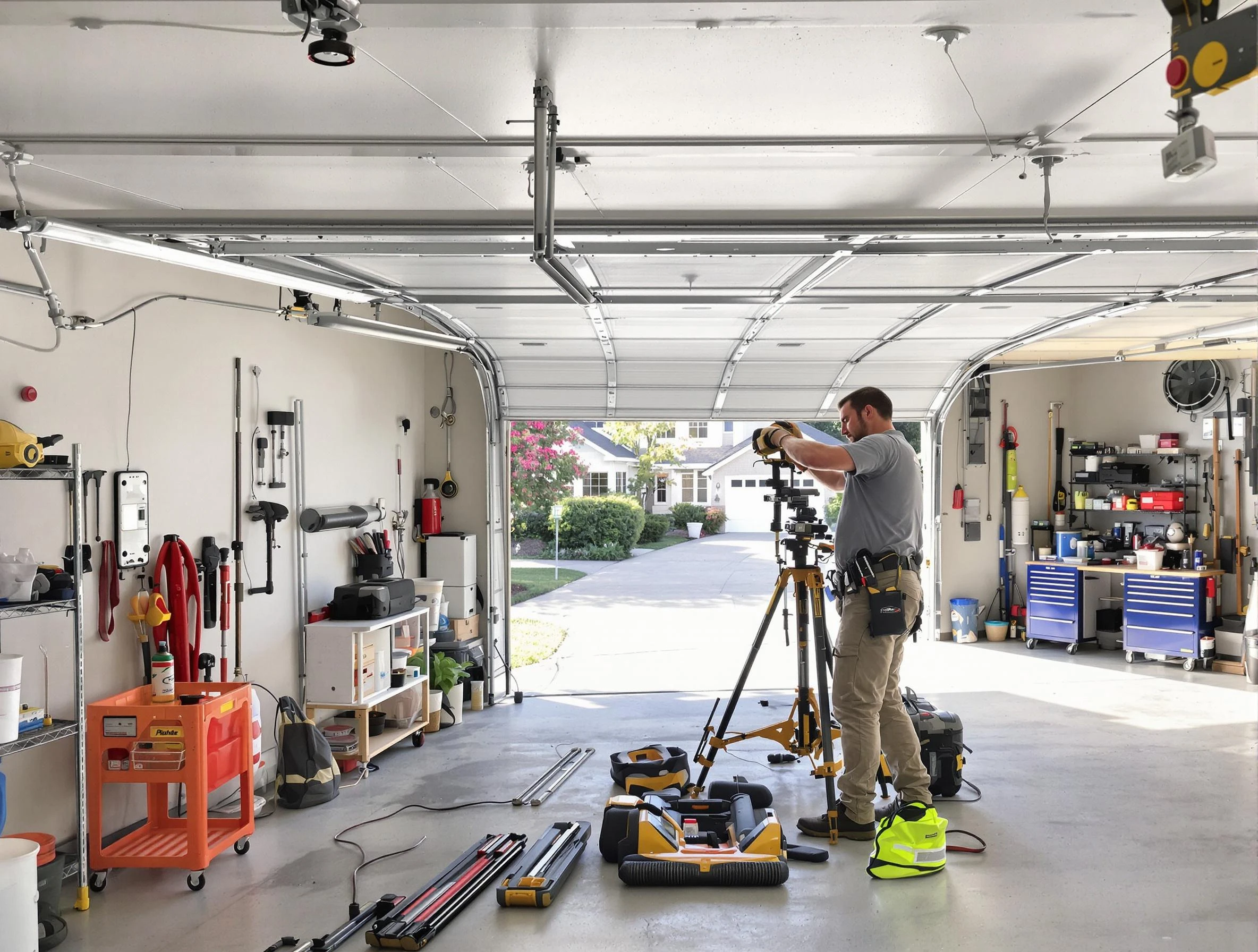 Short Pump Garage Door Repair specialist performing laser-guided track alignment in Short Pump